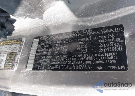 2024 Hyundai Santa Fe Limited z USA, uszkodzony, nr VIN 5NMP4DGL3RH026552